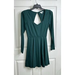 Nine Britton Fit & Flare Dress Women's Small Green Sweetheart Cutout Long Sleeve